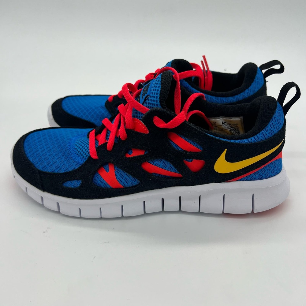 Nike Free Run 2 Black Blue Gold White DX1788-001 GS 7Y Boys Girls New